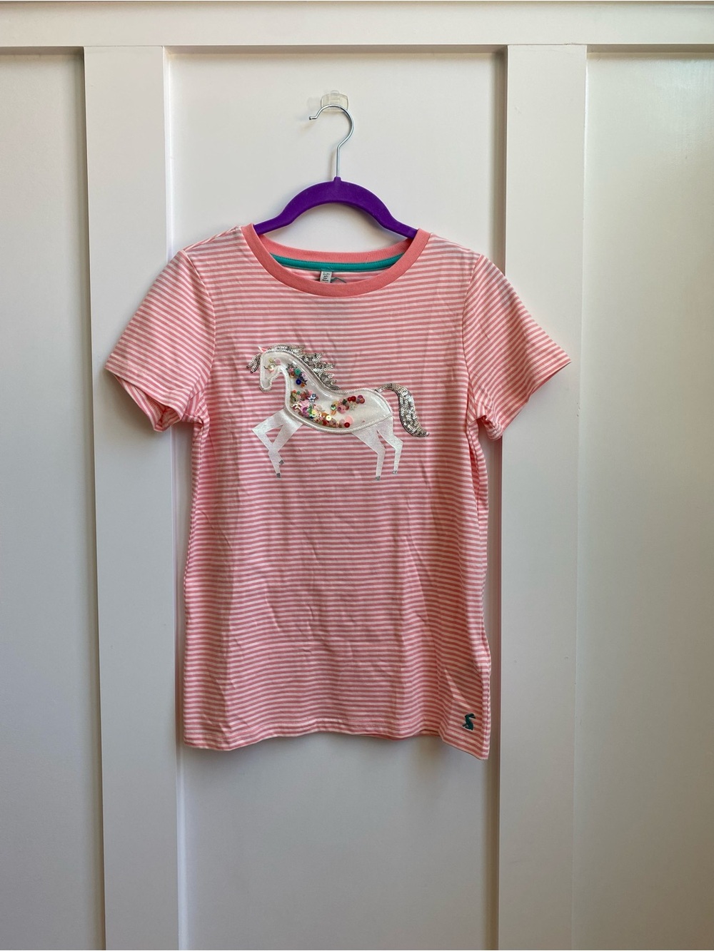 Joules Pink Striped Appliqué Horse Tee Girls Size 11-12